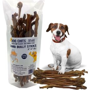 Dog Chits Lamb Bully Sticks for Dogs and Puppies | 8 oz (12 Pieces+) | Natural Healthy Long Lasting Chew for Large and Small Dogs Protein Treats | Odor Free