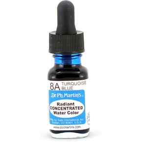 Dr. Ph. Martin's RADI05OZS8A Radiant Concentrated Water Color (8A) Watercolor Bottle, 0.5 oz, Turquoise Blue, 1 Bottle