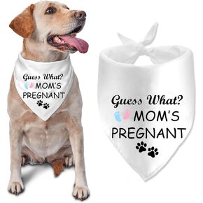 Guess What? Mom's Pregnant Baby Announcement Dog Bandana, Gender Reveal Baby Announcement Dog Bandana,Pet Scarf for Pets Daily Wear Photo Prop Party Supplies, White