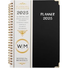 2025 Planner, Planner 2025, 2025 Planner Weekly and Monthly, 2025 Calendar Monthly Planner with Printed Tabs Jan 2025 - Dec 2025, Flexible Cover Twin-Wire Binding Daily Organizer, 8.5 X 6.1 Inch Black