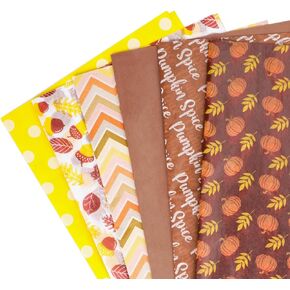 GARNETIN Fall Tissue Paper for Gift Bages, 90 Sheets Tissue Paper Bulk for Packaging Decor Autunm Maple Leaf Pumpkin Wrapping Yellow Paper Art Tissue for Thanksgiving Harvest Party DIY Craft Decor