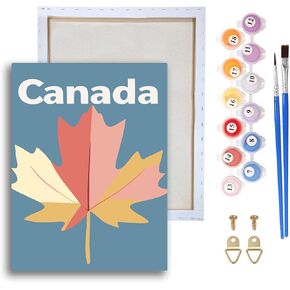 Ginfonr Framed Paint by Numbers Kit for Adults, Maple Leaf Acrylic Paint by Numbers on Canvas, Plant Oil Painting for Beginner with Brushes, Adults Paint-by-Number Kits for Home Wall Decor (8x12inch)