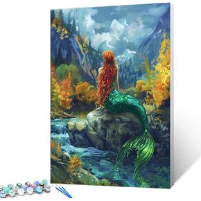 Tucocoo Green Mermaid Paint by Number for Adults Canvas Ocean Painting by Numbers Kits for Adult Include Acrylic Paints&Paintbrush,DIY Underwater World Mermaid for Home Wall Decor16x20inch No Frame