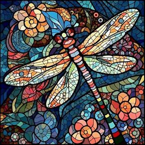Generic DIY Stained Glass Dragonfly DIY Stamped Cross Stitch Kits for Beginners Easy 11CT Needlepoint Embroidery Counted Cross Stitch Kits Art Craft Wall Decoration and Gift 16x16inch