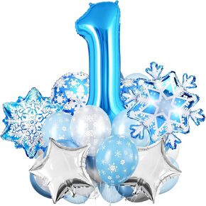 40IN 4 Balloon Numbers, 4 Balloon Snow Birthday Party Decorations, Snowflake Balloons, Silver and Blue Balloons, 4th Birthday Decorations for Girl Teen