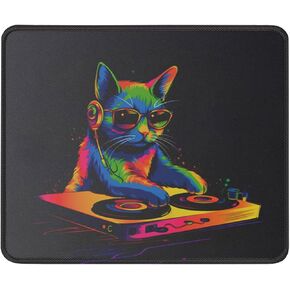 Rainbow DJ Cat Mouse Pad - Funny Gag Gift for Cat Lovers - Pet Lovers Gift - Cat Mom, Cat Dad Gift - Kitten Cat Mouse Mat 9.5 Inch for Gaming