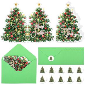 24 Sets Christmas Gift Cards Merry Christmas Cards with Envelopes and Stickers Christmas Tree Shaped Holiday Cards Christmas Greeting Cards for Family Friends Teacher Winter Holiday