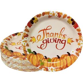 40 PCS 9 '' Thanksgiving Paper Plates Fall Theme Party Supplies Give Thanks Pumpkin Autumn Tableware for Fall Thanksgiving Dinner Party Decorations
