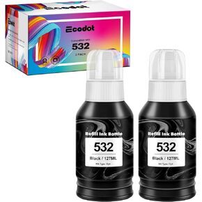 Remanufactured Refill Ink Bottles Replacement for Epson 532 Black Ink Bottle Use with ET-M1100 ET-M1120 ET-M1170 ET-M2170 ET-M3170 ET-M3180 Printer (2 Black)