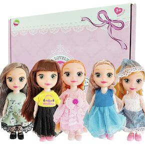 5 Sets Doll Clothes for 6 inch Doll ，Include 5 Pieces Girl Mini Dolls, 5 Sets Handmade Doll Clothes and 5 Pairs of Doll Shoes