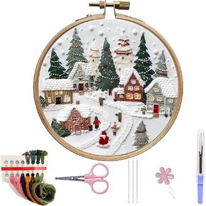 SYYZJKK Christmas Embroidery kit for Beginners, Beginner Embroidery kit for Adults, Christmas Cross Stitch Kits, Hand Embroidery kit, Christmas Crafts for Adults, Christmas Embroidery Kits for Adults