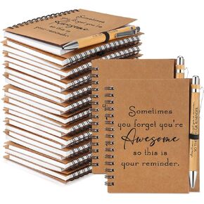 Honoson 30 Sets Spiral Notebooks Sets Christmas Thank You Gifts Inspirational Journals with Retractable Bamboo Pens Bulk Encouragement Notepad for School Teacher Employee, Awesome Sign