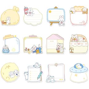 144 Sheets Cute Sticky Notes, Kawaii Cartoon Sticky Note with 12 Different Shapes, Mini Markers Flags Self-Stick Memo Pads for Kids Gift, Students Supplies, Assorted Animals Memo Notes 2.4 * 2.4in