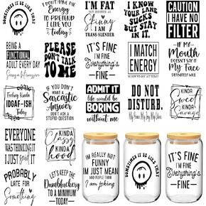 UV DTF Cup Wraps, 20 Sheets Funny Sarcastic UV DTF Cup Wraps for 16 oz Glass, Black Humorous Uvdtf Transfer Stickers for Mug Coffee Cups, Laptop, Mobile Phone Case, Skateboard DIY Crafts