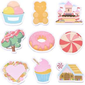 9 Pads Candyland Sticky Notes Colorful Lollipop Candy Bear Donut Cupcake Ice Cream Self-Stick Memo Pads Party Favors Gifts Cute School Classroom Office Home Stationery Supplies, 30 Sheets/Pad