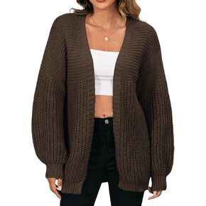 MakeMeChic Women's Casual Open Front Lantern Long Sleeve Chunky Knit Cardigan Sweaters