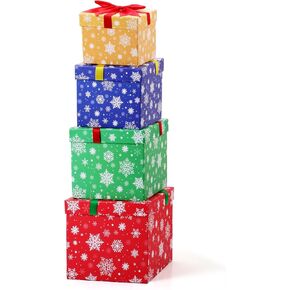 TaoBary 4 Pcs Snowflake Nesting Gift Boxes Hard Winter Christmas Stackable Decorative Boxes with Lids for New Year, Holiday, Birthday Party Gift Decor Supplies