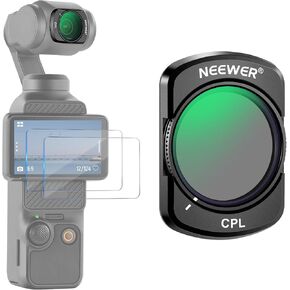 NEEWER Variable ND2-ND32 & ND64-ND512 Kit Compatible with DJI Osmo Pocket 3, with Limited Stops, Neutral Density Filters, Includes 2 Tempered Glass Protectors, Optical Glass, Action Camera Accessories