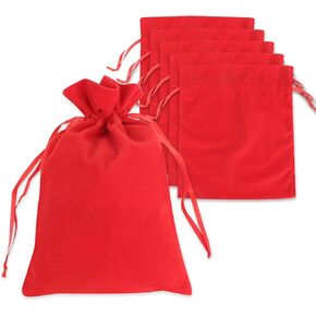 Drawstring Christmas Bags - 6 Pack Xmas Gift Bags, Christmas Wrapping Bags, Red Treat Pouch Bags, Party Favor Bags （7.8"*11.8"）