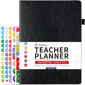 JUBTIC Teacher Planner, Undated Teacher Planner for 7 Periods, Weekly & Monthly Lesson Plan Notebook, Homeschool Planner with Stickers, Academic Planner 8.5 * 11", School Supplies-Black