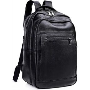 Genuine Leather Backpack Purse for Men 15.6 inch Laptop Backpack Cowhide Shoulder Bag Black Daypack Travel Backpack Rucksack Business Office Bag