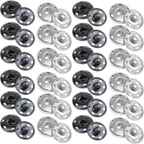 Sew on Snap Button Metal Fasten Press Button for Sewing Clothing Silvery 24 Sets Black and Silvery (0.75 inches 19mm)