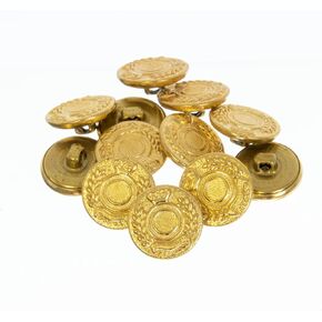 Mibo 12pcs Metal Shank Button - Heraldic Laurel Wreath and Crown Emblem - 30L(19mm) - Gold