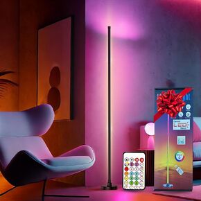 LED Corner Floor Lamp | Sleek Minimalist Design, Dimmable RGBW Color Changing, Remote Controlled, Music Sync Mode, Ambient Lighting for Living Room, Bedroom, Office | Energy Efficient, DLD-CL-FW06