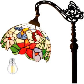WERFACTORY Tiffany Floor Lamp Hummingbird Amber Stained Glass Arched Lamp 12X18X64 Inches Gooseneck Adjustable Corner Standing Reading Light Decor Bedroom Living Room S101 Series