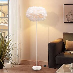 Floor Lamp Feather Floor Lamps for Living Room, White Standing Lamp with Foot Switch, Modern Tall Lamp for Bedroom, Dining Room, Office, Corner (E26 Lamp Holder)
