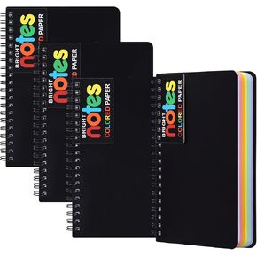 LABUK 4 Pack 5 x 7in Spiral Notebook, Spiral Journals, Poly Cover 7 Bright Neon Colored Lined Paper Memo Pads 100 Sheets/200 Pages for School, office