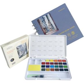 MAIMOUFIN Watercolor Journal (Cold Press100% Cotton 20 Sheets)&Watercolor Travel Paint Set (24 Colors) Loose Leaf Watercolor Paper with Paint Kit for Artists, Art Lovers