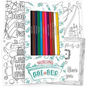Nurse Colors Colored Pencil Set & Coloring Pages for Fans of Nurses and Nursing | Gift Set of 12 Nurse-Inspired Parody Pencils with Clever Foil-Stamped Names Plus 10 Fun Nurse Coloring Pages