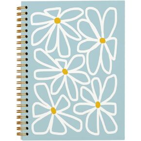 Tizzer Retro 70s Groovy Daisy Flower Light Blue Lined Hardcover College Ruled Spiral Notebook Journal for Work Notes Journaling 5.5×8.3 Inch,Gifts for Flower Lovers Women Teen Girls