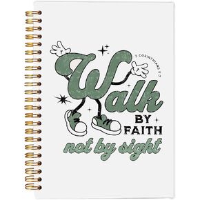 Christian Notebook Journal, Walk by Faith Not by Sight Bible Journal Notebooks for Note Taking, Bible Journaling Notebook, Prayer Notebook, Green Preppy Spiral Notebook 5.5x8.3 Inch