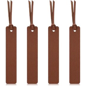 4Pcs Leather Bookmark, Bookmark with Leather Rope Smooth Handmade Leather Book Markers Classic Leather Page Markers for Men Women Book Lovers Readers Writers (Brown)