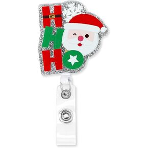 Christmas Badge Reel Retractable Xmas Glitter Acrylic Alligator Clip Christmas Snowman Badge Clip ID Card Badge Holder for Nurse Work Teacher RN Office Staff Student