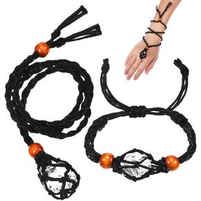 SEWACC 2Pcs Crystal Necklace Holder Bracelet Holder Empty Stone Crystal Holder Adjustable Cage Cords for DIY Jewelry Making