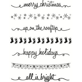 Arbuya Christmas Lines Borders Snowflakes All is Bright Happy Holidays Clear Stamps for Cards Making and Scrapbooking Paper Craft Tools