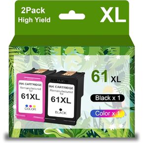 61XL Ink Cartridges Black and Color Combo Pack Remanufactured Ink 61 XL Replacement for HP 61 61XL for Envy 4500 4502 5530 5534 OfficeJet 4630 2620 DeskJet 1000 1010 Printer (1 Black, 1 Tri-Color)