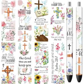 UV DTF Transfer Pen Sticker - 40 Sheets Bible Verse UV DTF Pen Wraps, Waterproof Bible Flower UV DTF Transfer Stickers, Personalized DIY Pencil Ball Point Pen Uvdtf Wrap Decals Crafts Gifts