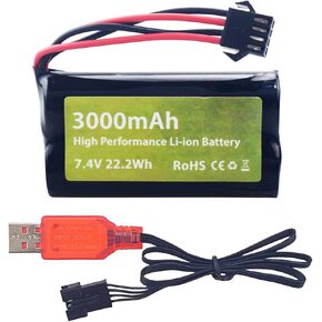 7.4V 3000mAh 15C 2S SM-4P Plug Li ion Battery and USB Charger Suitable for EC08 DE85 RC Car Truck Engineering Vehicle Remote Control Ship Remote Control Drone