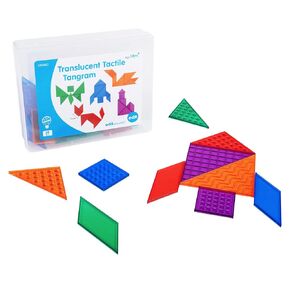 edxeducation Translucent Tactile Tangrams - Set of 35 - Large, Plastic Shapes - Learn Shapes, Colors and Textures - Sensory Manipulative for Kids