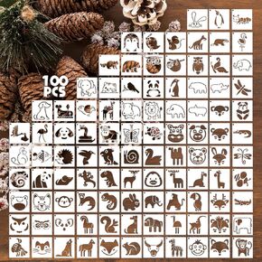 100 Pcs 2 Inch Stencils for Painting Crafts Reusable Stencil Flower Animal Holiday Small Stencils on Wood Fabric Wall Paper for DIY Art Home Decor (Flower)