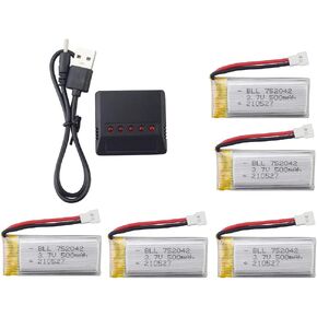 Fytoo 3.7V 500mah 25C Li Battery/ 5 in 1 Battery Charger for H31 H37 H6D Hubsan X4 FPV H107C H107D H107L H107P H108 JXD392 JXD388 JXD385 UDI U816A SYMA X5C X5SW HS170 HS170C TR-C385 TR-P51 TR-F22