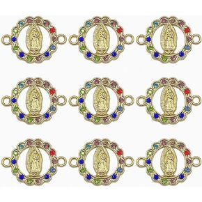 Virgin Mary Charms for Jewelry Making Enamel Mix Color Our Lady Rhinestones Miraculous Medal Alloy Connector Pendants for Necklace Bracelet Earring Making Supplies DIY(24PCS)