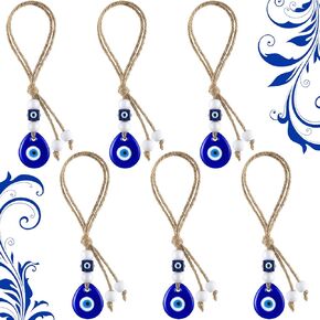 Hicarer 6 Pieces Turkish Blue Evil Eye Beads Charms Glass Evil Eye Pendants Crafting Beads Wall Car Mirror Hanging Decor with Ropes for Keychain Jewelry Accessories Home Craft Decorations