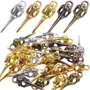 Bird Head Skull Charms, 25pcs Tibetan Style Bird Skull Head Charms Alloy Bird Head Skeleton Pendants for Necklace Bracelet Jewellery Findings Crafting, 5 Colors