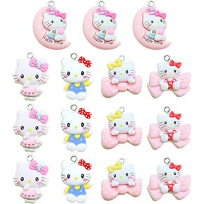 15 Pieces Cute Resin Cat Charms for Jewelry Making 5 Styles Cat Charm Earring Necklace Bracelet KeyChain Pendants Crafts DIY