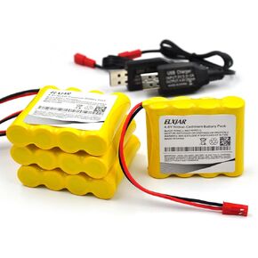 (4-Pack) 4.8V 800mAh NI-CD Rechargeable Battery Pack with JST Plug and USB Charger Cable Replacment for Kolegend 1/18 Scale RC Hydraulic Excavator / 1331